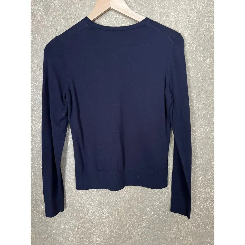 Ann Taylor Navy Blue Long Sleeve Button Front Cardigan Cotton Blend Size Medium - Picture 4 of 9